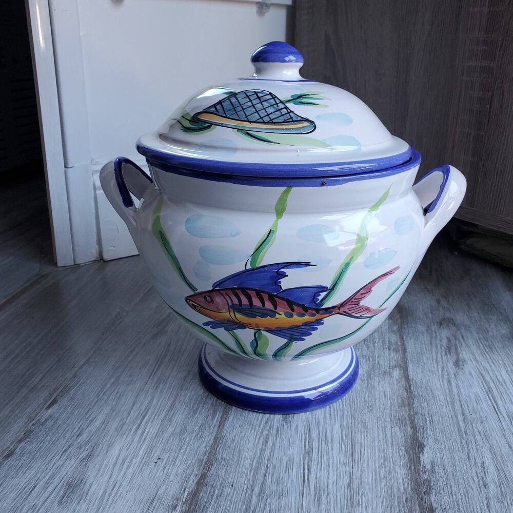 Vintage Vietri Al Mare Tureen w Lid Hand Painted Made in Italy